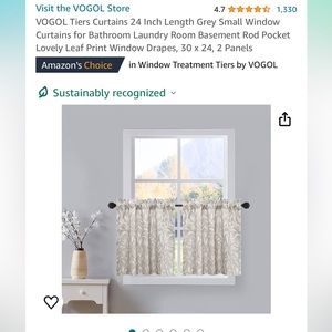 Brand New VOGOL Tiers Curtains 24 Inch Length Grey Small Window Curtains.